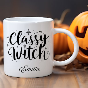 Classy Witch Halloween Name Black Typography Coffee Mug