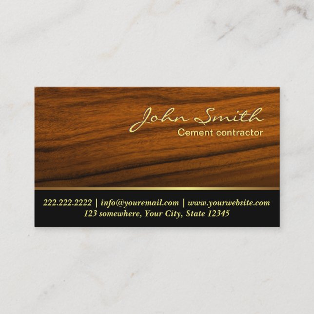 Classy Woodgrain Cement Contractor Business Card (Front)