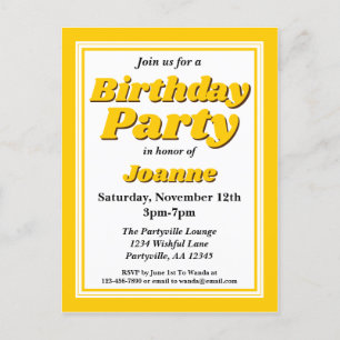 Classy Yellow Adult Birthday Party Invitation Postcard