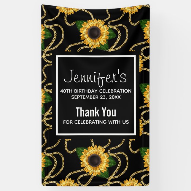 Classy Yellow Sunflowers Stylish Pattern Birthday Banner (Vertical)