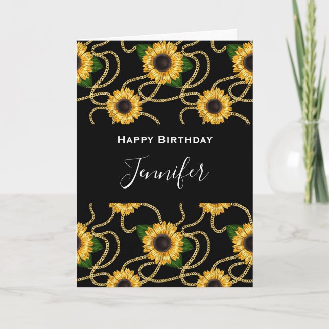 Classy Yellow Sunflowers Stylish Pattern Birthday Card (Front)