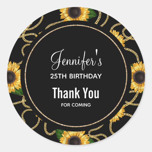 Classy Yellow Sunflowers Stylish Pattern Birthday Classic Round Sticker (Front)