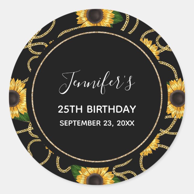Classy Yellow Sunflowers Stylish Pattern Birthday Classic Round Sticker (Front)