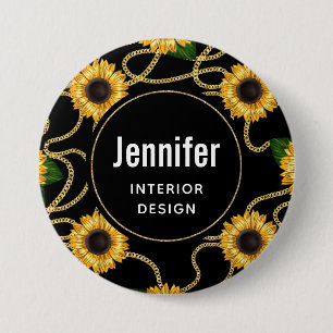 Classy Yellow Sunflowers Stylish Pattern on Black 7.5 Cm Round Badge