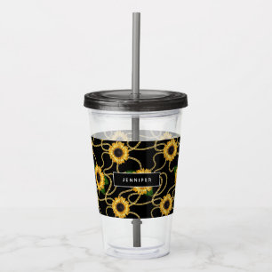 Classy Yellow Sunflowers Stylish Pattern on Black Acrylic Tumbler