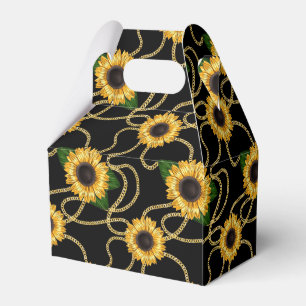 Classy Yellow Sunflowers Stylish Pattern on Black Favour Box