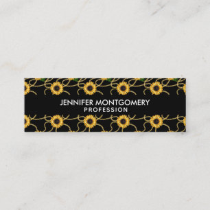 Classy Yellow Sunflowers Stylish Pattern on Black Mini Business Card