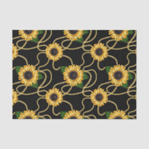 Classy Yellow Sunflowers Stylish Pattern on Black Tissue Paper