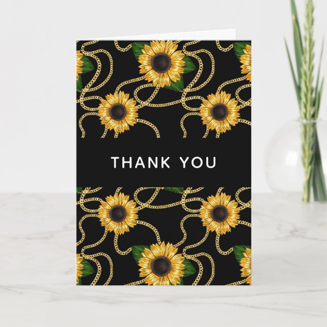 Classy Yellow Sunflowers Stylish Pattern Thank You Card (Front)