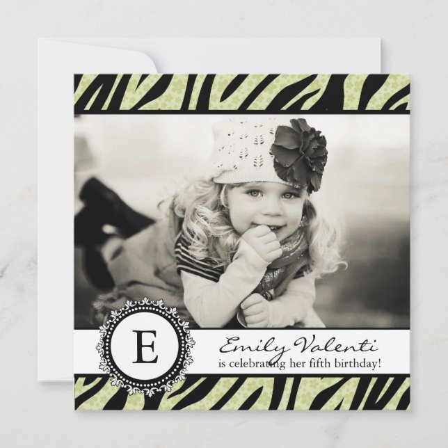 Classy Zebra Birthday Party Invitation (Front)