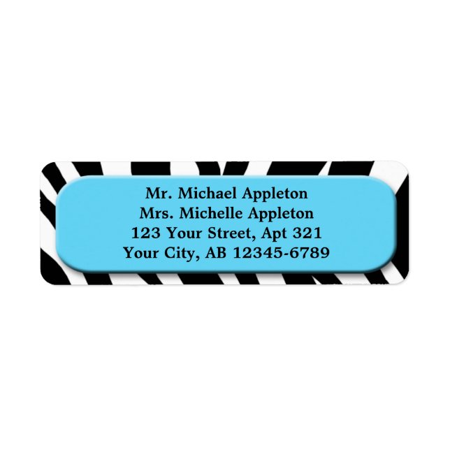 Classy Zebra Print Aqua Blue Address Labels (Front)