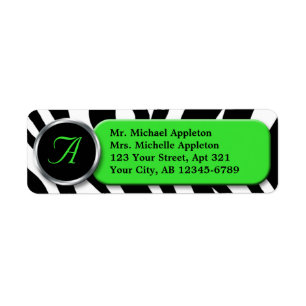 Classy Zebra Print Lime Monogram Address Labels
