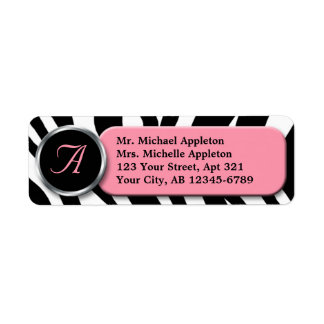 Classy Zebra Print Pink Monogram Address Labels