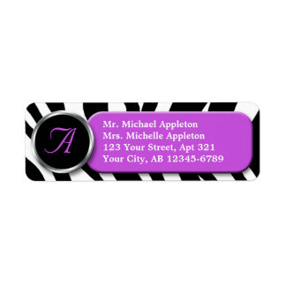 Classy Zebra Print Purple Monogram Address Labels
