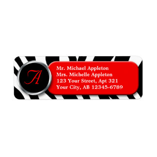 Classy Zebra Print Red Monogram Address Labels
