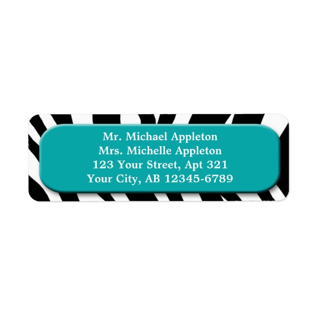 Classy Zebra Print Teal Address Labels (Front)