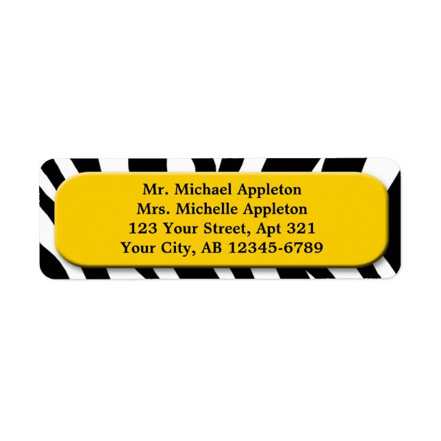 Classy Zebra Print Yellow Address Labels (Front)