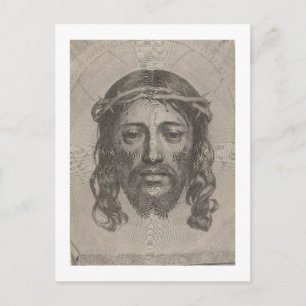 Claude Mellan’s Face of Christ 1649 engraving Postcard