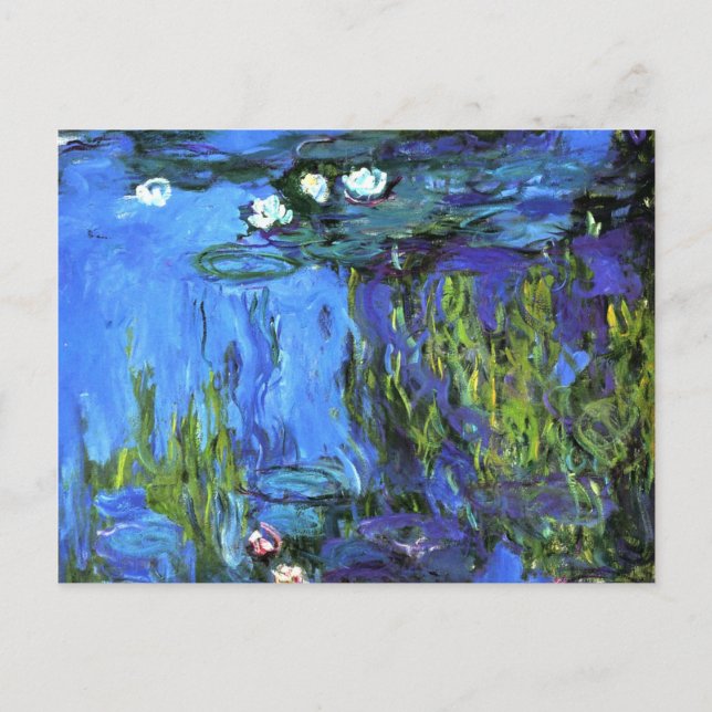 Claude Monet art: Water-Lilies, blue indigo Postcard (Front)