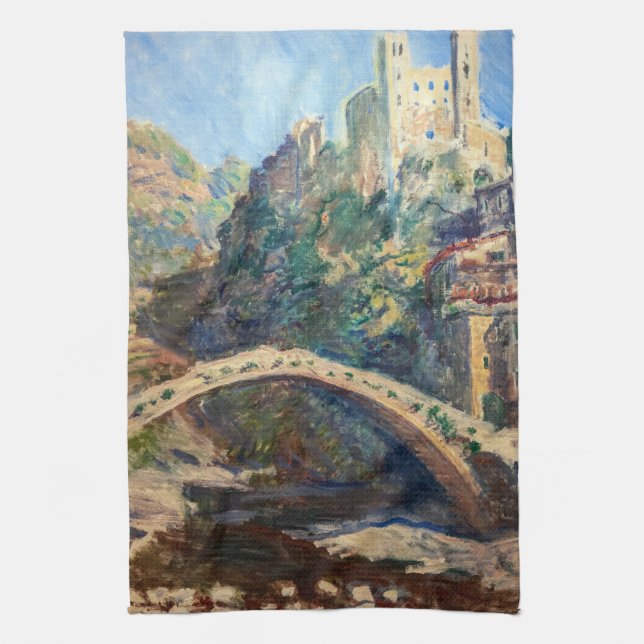 Claude Monet artwork - The Castle of Dolceacqua Tea Towel (Vertical)