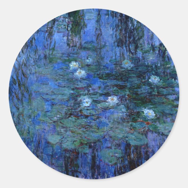 Claude Monet Blue Water Lilies Classic Round Sticker (Front)