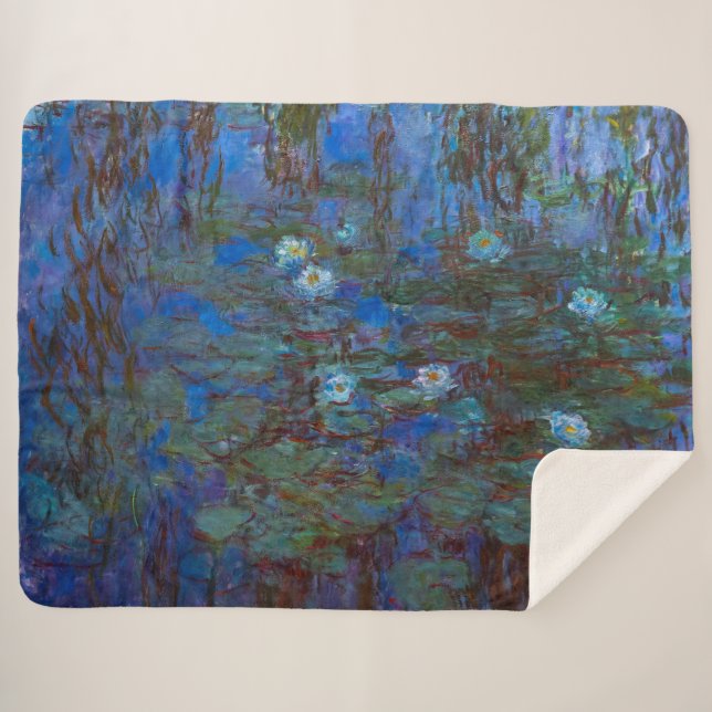 Claude Monet - Blue Water Lilies Sherpa Blanket (Front (Horizontal))
