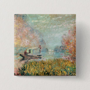 Claude Monet    Boat Studio on the Seine 15 Cm Square Badge