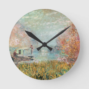 Claude Monet Boat Studio on the Seine Round Clock