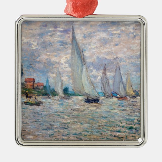 Claude Monet - Boats Regatta at Argenteuil Metal Tree Decoration (Front)