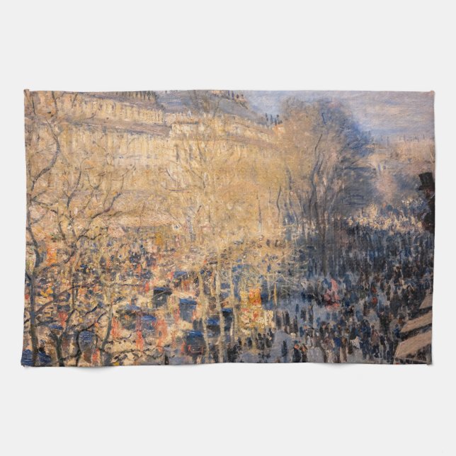 Claude Monet - Boulevard des Capucines in Paris Tea Towel (Horizontal)