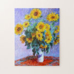 Claude Monet Bouquet of Sunflowers Jigsaw Puzzle<br><div class="desc">Bouquet of Sunflowers is a beautiful impressionism style flower painting by French impressionist painter,  Claude Monet,  c. 1880 showing a pretty spray of sunflowers in a porcelain vase with a lilac background.</div>