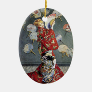 Claude Monet Camille in Red Japanese Kimono Art Ceramic Tree Decoration