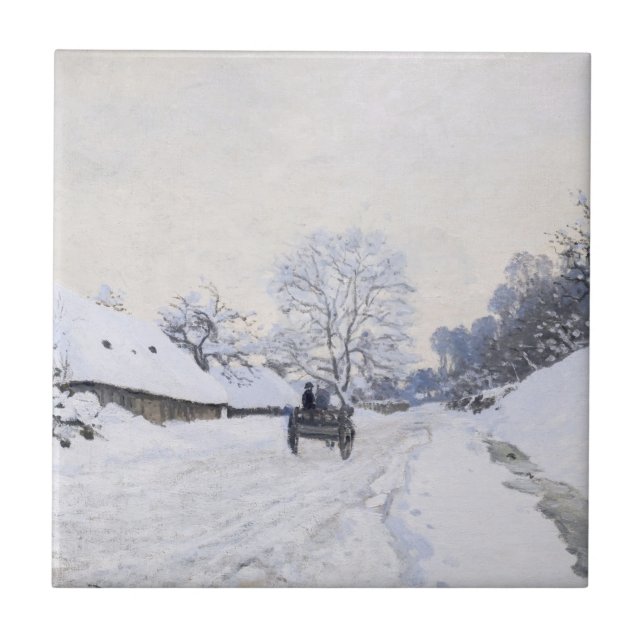 Claude Monet - Cart on the Snowy Road at Honfleur Tile (Front)