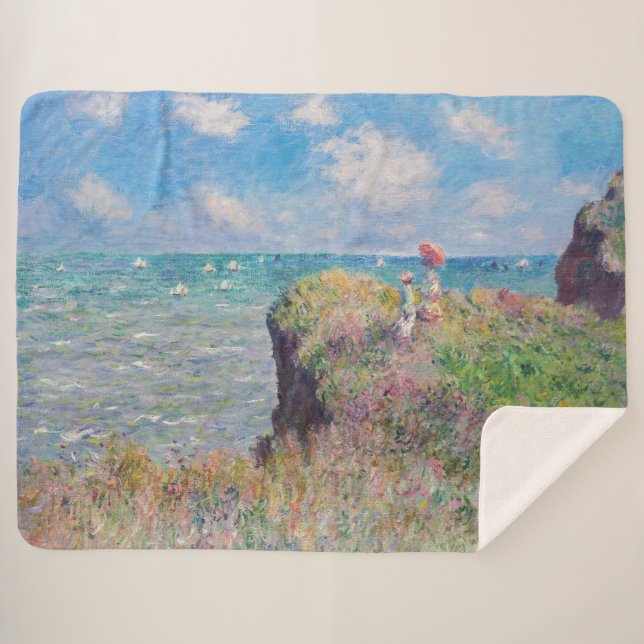Claude Monet - Cliff Walk at Pourville Sherpa Blanket (Front (Horizontal))