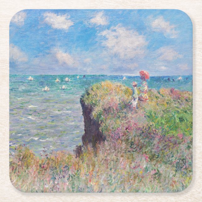Claude Monet - Cliff Walk at Pourville Square Paper Coaster (Front)
