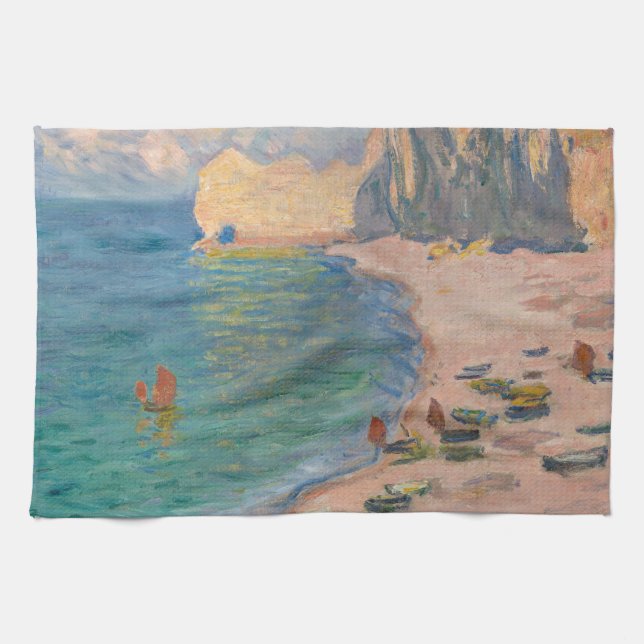 Claude Monet - Etretat: Beach and Falaise d'Amont Tea Towel (Horizontal)