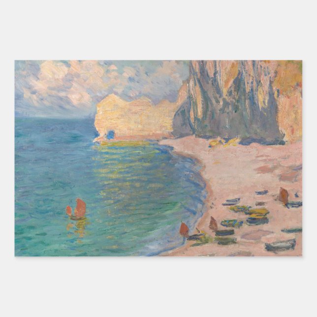 Claude Monet - Etretat: Beach and Falaise d'Amont Wrapping Paper Sheet (Front)