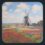 Claude Monet - Field of Tulips in Holland Square Sticker<br><div class="desc">Field of Tulips in Holland (Champs de tulipes en Hollande) - Claude Monet,  Oil on Canvas,  1886</div>