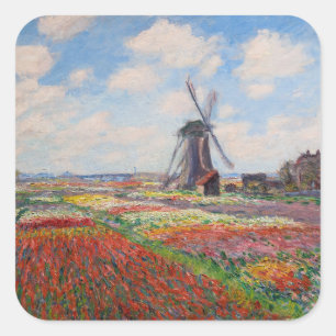 Claude Monet - Field of Tulips in Holland Square Sticker