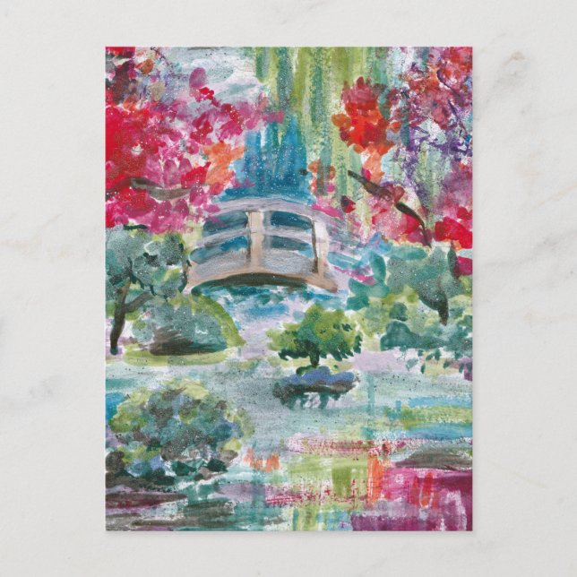 Claude Monet garden pond bridge painting Jigsaw Pu Postcard (Front)