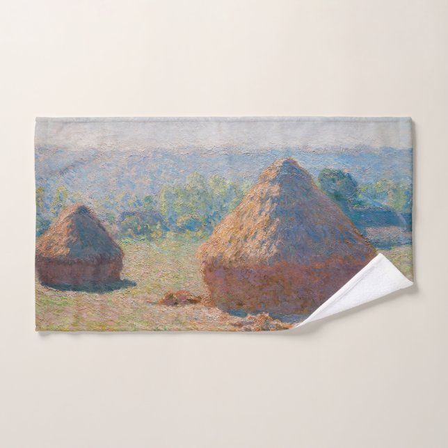 Claude Monet - Haystacks, end of Summer Bath Towel Set (Hand Towel)