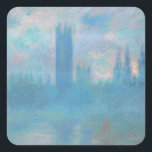 Claude Monet Houses of Parliament London. Blue Square Sticker<br><div class="desc">Claude Monet "Houses of Parliament,  London" sticker. Blue city landscape.</div>