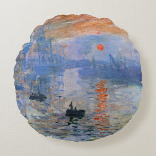 Claude Monet Impression Sunrise 1872 Harbour Art Round Cushion