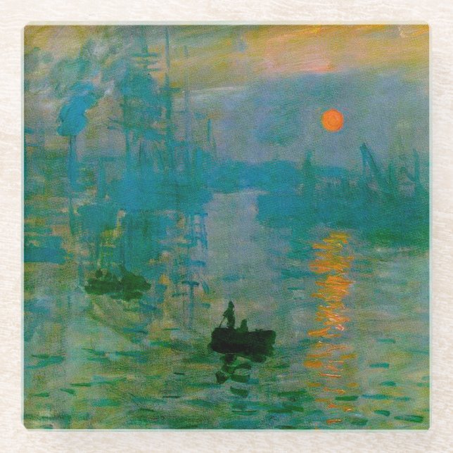 Claude Monet Impression Sunrise French Glass Coaster (Front)