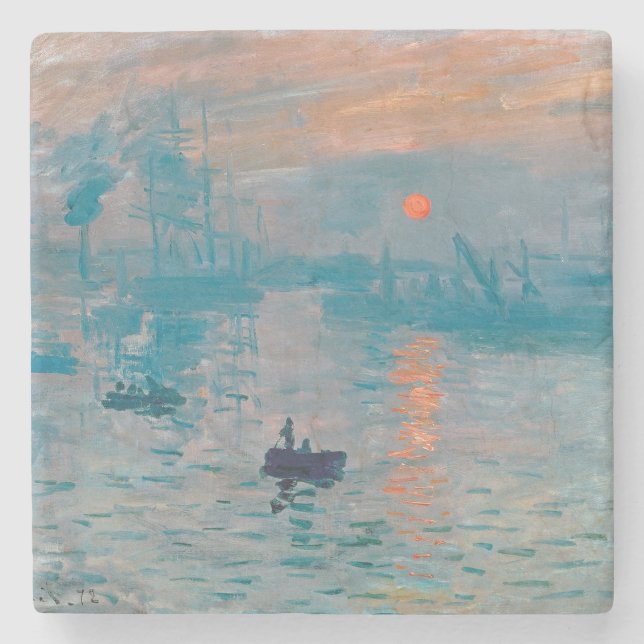 Claude Monet Impression Sunrise French Stone Coaster (Front)