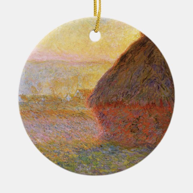 Claude Monet Impressionist Painting Graystaks I Ceramic Tree Decoration (Front)
