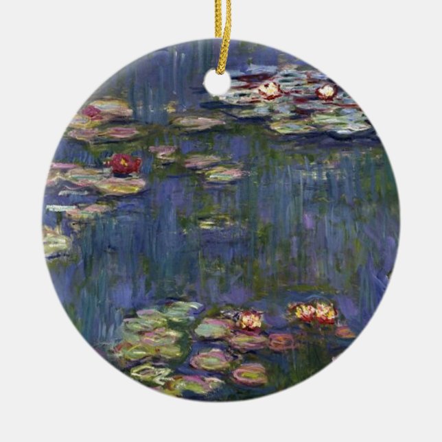 Claude Monet Impressionist Water Lillies Painting Ceramic Tree Decoration (Front)