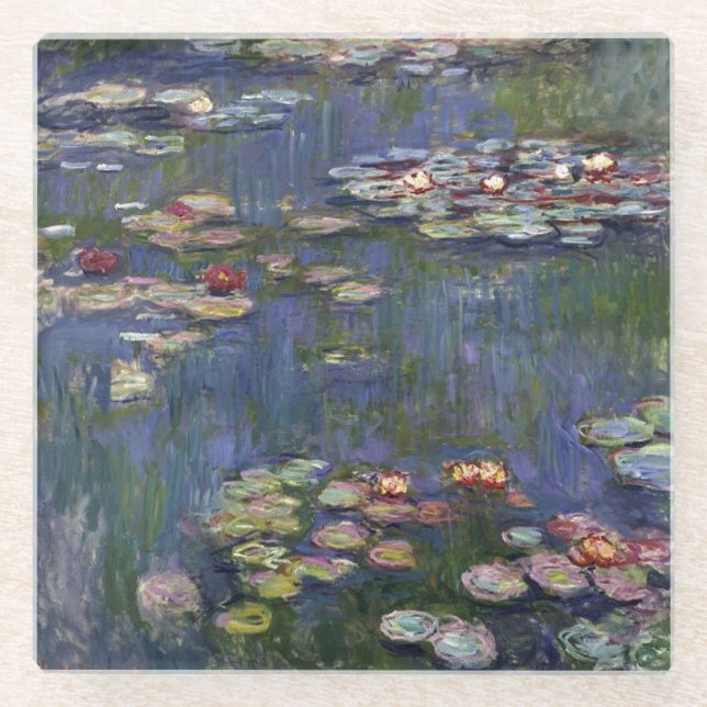 Claude Monet Impressionist Water Lillies Painting Glass Coaster (Front)