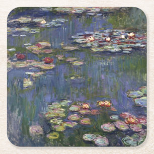 Claude Monet Impressionist Water Lillies Painting Square Paper Coaster