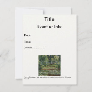 Claude Monet Japanese Footbridge & Water Lily Pool Invitation
